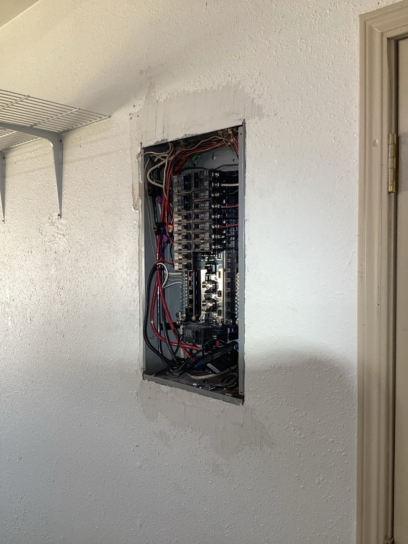 Installed electrical panel with organized wiring and circuit breakers